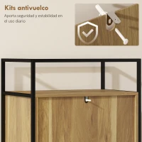 HOMCOM Cómoda Dormitorio con 4 Cajones Superficie de Vidrio Templado Estante Abierto Estructura de Acero 60x40x94,5 cm Teca(m-6)