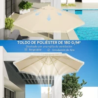 Outsunny Sombrilla de Jardín Ø265x244 cm con Manivela Manual Ángulo Ajustable y Flecos de Estilo Boho para Terraza Piscina Crema(m-6)
