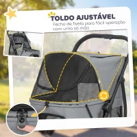PawHut Carrinho para Cães Dobrável com 3 Rodas Janelas de Rede Almofada Lavável Todo-o-Terreno Carga 20 kg 92x63x95 cm Cinzento(m-6)
