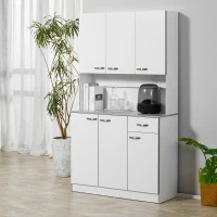 HOMCOM Buffet de cuisine armoire de cuisine contemporaine multi-rangements 6 portes 1 tiroir + grand plateau dim. 101L x 39l x 180H cm panneaux particules blanc gris(m-10)