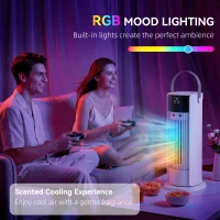 HOMCOM Ventilateur de table colonne avec brumisateur et éclairage RGB, ventilateur de bureau 3 vitesses, oscillation 90°, blanc(m-6)