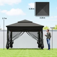 Outsunny 3 x 3(m) Pop Up Gazebo, Double-roof Garden Tent with Netting and Carry Bag, Party Event Shelter, Black(m-3)