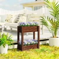 Outsunny 2-Tier Wooden Raised Planter, Raised Garden Bed on Legs with Drainage Holes and Bed Liner, Elevated Garden Planter(m-2)