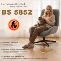 HOMCOM Accent Chair, Chenille Upholstered Swivel Armchair with Lumbar Pillow, High Back, Deep Seat and Metal Legs, Light Grey(m-9)