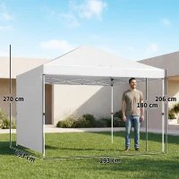 Outsunny Carpa Plegable Pop-up 3x3 m con Pared Lateral UPF50+ Altura Ajustable Empuje Central Bolsa de Transporte Blanco(m-3)