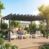 Outsunny Pérgola 390x295x213 cm para Jardim com Desenho de Lâminas Superiores Giratórias até 135° Proteção UV 50+ Cinza(m-9)