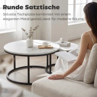 HOMCOM Couchtisch-Set, 2 runde Satztische, Industriedesign, Metallgestell, Betonoptik/Schwarz(m-4)