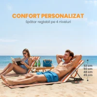 Outsunny Set 2 Șezlonguri Pliabile Portabile pentru Plajă, Spătar Reglabil, Portocaliu.(m-4)