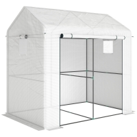 Outsunny Walk-in Greenhouse, Outdoor Tomato Greenhouse with Roll-up Door and Mesh Windows, PE Cover, 200 x 140 x 200cm, White