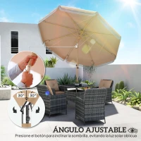 Outsunny Sombrilla de Jardín Ø266x238 cm con Ángulo Ajustable Manivela y Toldo con Flecos Decorativos para Patio Terraza Caqui(m-4)