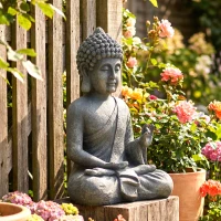 Outsunny Statue de Jardin, Sculpture de Bouddha Assis en Oxyde de Magnésium, Décoration Spirituelle 32 x 23 x 51 cm, Gris Foncé(m-10)