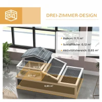 PawHut Schuldkrötenhaus, 2 Ebenen, für drinnen und draußen, Balkon, Tannenholz, Grau(m-4)