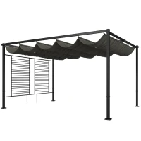 Outsunny Pérgola de Jardim 4x3 m com Teto Retrátil e 2 Painéis de Privacidade UPF50+ Pérgola para Exterior Cinzento(m-1)