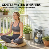 Outsunny 4-Tier Bowl Water Feature, Indoor Outdoor Garden Water Fountain with Pump and LED Lights, Resin Cascading Waterfall(m-5)