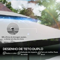 Outsunny Pérgola de Jardim 397x297x265 cm Pérgola de Exterior com Teto Duplo Paredes Laterais Resistente a Água Cinza Escuro(m-4)