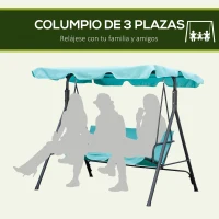 Outsunny Balancín de Jardín Exterior Columpio de 3 Plazas con Toldo Ajustable y Marco de Acero 172x110x153 cm Verde Azulado(m-6)