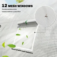 Outsunny Seră tunel cu 2 bare de susținere, 2 uși rulante și ferestre cu plasă, învelitoare din PE anti-UV, alb(m-6)