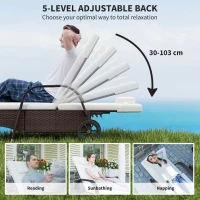 Outsunny Rattan Sun Loungers for Garden Set of 2 with Side Table, Garden Recliner Sunbeds with Adjustable Back, Wheels, Cushions and Headrest, 3 Pieces Garden Furniture Set for Outdoor, Patio, Brown(m-4)