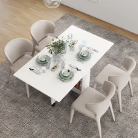 HOMCOM Masă Pliabilă și Extensibilă pentru 4-6 Persoane cu 2 Rafturi și 2 Roți, din Lemn și Metal, 140x80x74 cm, Alb(m-13)