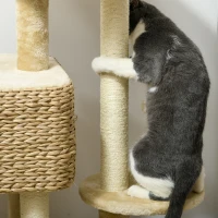 PawHut 95cm Cat Tree Tower for Indoor Cats, with Scratching Post, Cat House, Toy Ball, Platform - Beige(m-7)