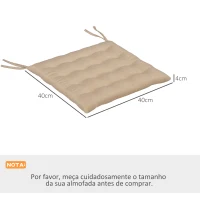 Outsunny Conjunto de 6 Almofadas para Cadeiras de Jantar 40x40 cm 6 peças Almofadas para Cadeiras de Jardim Acolchoadas com Fitas Cáqui(m-3)