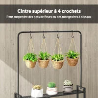 Outsunny Support pour Plantes à 3 Niveaux avec Roulettes, Étagère à Fleurs Pliable en Métal avec 4 Crochets, 84x40,5x174cm, Noir(m-6)