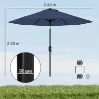 Outsunny 2.6 m Garden Parasol Umbrella with Aluminium Pole, Outdoor Patio Umbrella with Tilt and Crank, Vent, Navy Blue(m-3)