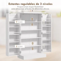 HOMCOM Armario Despensa Cocina con 2 Puertas 16 Estantes Alacena Moderna con Estantes Ajustables 60x30x104 cm Blanco(m-6)
