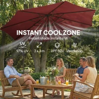 Outsunny 3 m Overhanging Cantilever Parasol, with Cross Base - Wine Red(m-4)