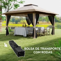 Outsunny Tenda Dobrável 3,6x3,6 m com Laterais de Rede UPF50+ Altura Ajustável Bolsa com Rodas e Sacos de Areia Bege(m-7)
