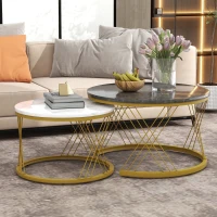 Set of 2 Modern Nesting Marble Coffee Tables with Metal Frame, Space-Saving Design, 70x70x45 cm and 44.5x44.5x38 cm, Grey(m-5)