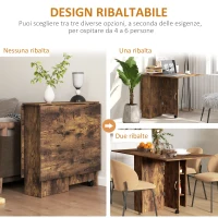 HOMCOM Tavolo da Pranzo Pieghevole a Ribalta per 6 Persone con 2 Ripiani Aperti e Ruote a Freno, Marrone(m-4)