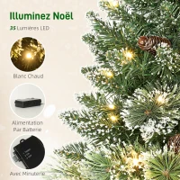 HOMCOM Sapin de Noël artificiel 60 cm, mini arbre de Noël de table floqué avec 35 LED, pommes de pin, fonctionne à piles, vert(m-5)