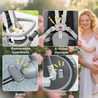 AIYAPLAY Dziecięcy rower trójkołowy, 6w1 Buggy dla małych dzieci, z rączką, regulowanym siedziskiem, składanym designem, siatką bezpieczeństwa, szary(m-7)