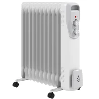 HOMCOM Radiateur bain d'huile 2500W, chauffage électrique silencieux, 3 niveaux de chaleur réglable, roulette, blanc(m-12)