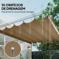 Outsunny Cobertura para Teto Retrátil de 2,5x2,55 m para Pérgola 3x3 Tecido de Substituição com 10 Orifícios de Drenagem Castanho(m-6)
