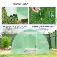 Outsunny Seră de Grădină Tunnel 18 m² 8 ferestre, Ușă cu Fermoar Rulabil Structură Tubulară Oțel, 6L x 3l x 2H m Verde(m-7)