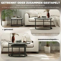 HOMCOM Couchtisch-Set, 2 runde Satztische, Industriedesign, Metallgestell, Betonoptik/Schwarz(m-5)