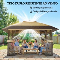 Outsunny Tenda Dobrável 4x4 m Pop-up com Telhado Duplo, 4 Laterais em Rede, Altura Regulável, Bolsa de Transporte, UPF30+, Caqui(m-4)