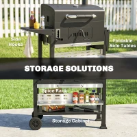Outsunny Charcoal BBQ Grill Smoker with Electric Rotisserie Kit, Portable Barbecue Grill with Warming Rack, Black(m-8)