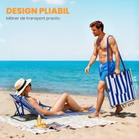 Outsunny Set 2 Saltele de Plajă cu Spătar Reglabil pe 4 Nivele, din Oțel și Poliester, 154x57x52 cm, Albastru și Alb(m-6)