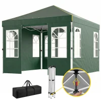 Outsunny Tenda Dobrável 3x3 m Pop-up com UPF50+ 4 Laterais Removíveis Altura Ajustável e Bolsa de Transporte Verde(m-11)