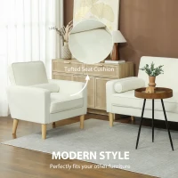 HOMCOM Modern Fabric Accent Chair, Tufted Upholstered Armchair with Wood Legs, Padded Cushion for Living Room, Bedroom, Office, Cream(m-6)
