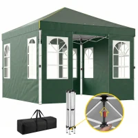Outsunny Tenda Dobrável 3x3 m Pop-up com UPF50+ 4 Laterais Removíveis Altura Ajustável e Bolsa de Transporte Verde(m-10)