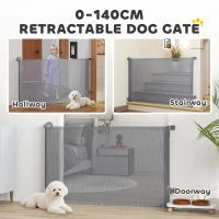 PawHut Retractable Dog Gate, Extends to 140 cm Wide & 93 cm Tall, Mesh Pet Gate with Single Hand Operation, for Stairs Doorways(m-4)