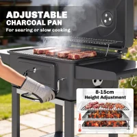 Outsunny Grill węglowy BBQ Smoker z pokrywą, termometrem, regulowaną tacą na węgiel, rusztem, bocznym stołem i szufladą na popiół(m-5)