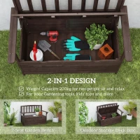 Outsunny Outdoor 2 Seater Garden Bench, Wooden Bench with Storage, Backrest, Arm Rests, 112 x 84 x 58 cm, Brown(m-4)