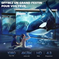 HOMCOM Écran vidéoprojecteur 84 Pouces, 4:3 4K HD écran de projection motorisé et électrique, écran de projection tv et home cinéma, montage mural ou plafond, panneau de commande et télécommande(m-4)