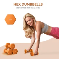 SPORTNOW 2 x 1.5kg Hexagonal Dumbbells Weights Set with Non-Slip Grip for Home Gym Workout, Orange(m-4)