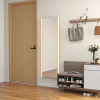 HOMCOM Miroir rectangulaire sur pied intégral pleine longueur avec éclairage LED à poser ou mural 150 x 50 cm blanc(m-10)